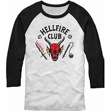 Men's Black/White Stranger Things Hellfire Club Raglan 3/4 Sleeve T-Shirt Size: S