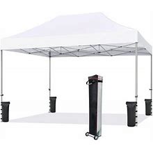 Eurmax 10'X15' Ez Pop Up Canopy Tent Commercial Instant Canopies With Heavy Duty Roller Bag,Bonus 4 Sand Weights Bagssnowy)