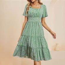 Idall Summer Dresses,Petite Dresses 2022 Women's Summer Midi Dress Short Sleeve Heart Print Tunic Flowy Pleated Dress Elegant Dresses,Modest Dresses,W