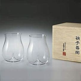 Cold Sake Thin Glass 2Pc Set Usuhari In Wooden Box Shotoku Glass