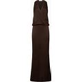 Blumarine Women Sleeveless Satin Long Dress Dark Brown 44