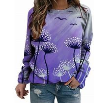 Scyoekwg Womens Tops Fall Fashion For Women 2022 Pullover Floral Print Loose Fit Blouses Round Neck Sweatshirts Fall Clothes Casual Comfy Tops Tunic T