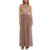 Nightway Womens Taupe Halter Sequin Evening Formal Dress Gown - Size 8 -