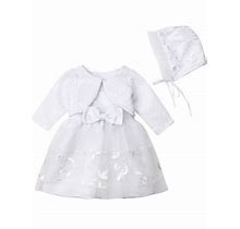3Pcs Baby Girls Princess Dress White Lace Christening Wedding Party Dresses Ball Gown Clothes Hat 0-18m