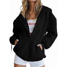 Ceboyel Womens Oversized Hoodie Sweatshirt Full Zip Up Jacket Drawstring Hooded Top Teen Girl Y2k Preppy Clothing With Pocket