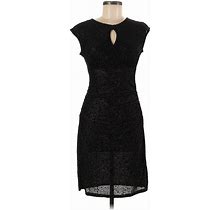 Apt. 9 Cocktail Dress Keyhole Short Sleeves: Black Print Dresses - Women's Size Medium Petite