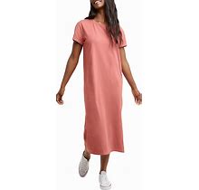 Hanes Women's Originals Garment Dyed Midi, 100% Cotton Vintage Wash Ankle-Length Dress, Nantucket Red, Medium