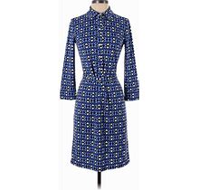 Talbots Casual Dress - Shirtdress Mock 3/4 Sleeves: Blue Dresses - Women's Size Small