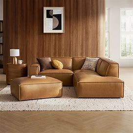 Brown Leather Right Side Chaise Sectional With Ottoman | Jonathan By Castlery
