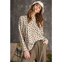 Leopard Printed Garment Dye Loose Fit Knit Top L