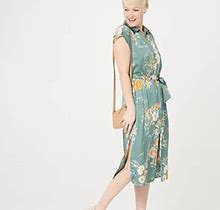 Bishop + Young Regular Button Down Belted Dress-Teal Floral-Small-NEW-A377231
