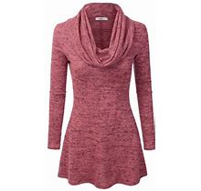 Doublju Womens Long Sleeve Cowl Neck A-Line Tunic Sweater Dress Darkpink, 2X