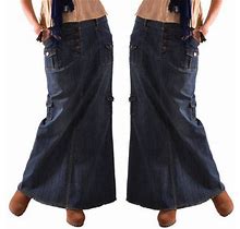Yunafft Skirt For Women Plus Size Clearance Womens Fashion Long Mid Waist Button Pocket Front Straight Denim Maxi Skirts