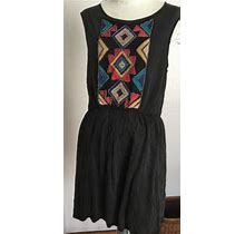 Rare Zara Trafaluc Black Embroidered Knit Dress Tee Dress M