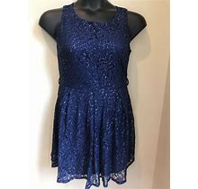 NWT Iska Navy Blue Sequin Lace Dress Exposed Zipper Size 8