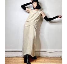 90S Dress Vintage Dress Linen Maxi Dress Khaki Avant Guarde Dress Sleeveless Shift Dress, Sculptural Dress, French Dress, Tunic, Pleated,