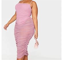 Prettylittlething Dresses | Plus Mauve Mesh Ruched Strappy Midaxi Dress | Color: Pink/Purple | Size: 16