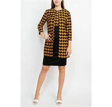 Danny & Nicole Scoop Neck Sleeveless Zipper Back Multi Print Knit Dress With Matching Jacket-BLACK Mustard / 16