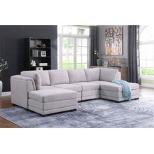 Lilola Home Kristin Light Gray Linen Fabric Reversible Sectional Sofa With 2 Ottomans