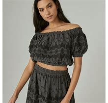 Lucky Brand Off The Shoulder Lace Crop Top - Women's Clothing Tops Tees Shirts In Washed Black, Size 2XL - Shop Spring Styles