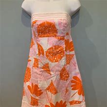 Lilly Pulitzer Vintage Umbrella Print Strapless Dress Size 0 Orange Pink - Women | Color: Orange | Size: XS