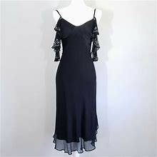 Vintage Rebecca Taylor 100% Silk Black Dress Beaded Cold Shoulder Solid Women 4