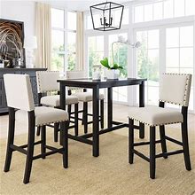 Merax 5 Piece Dining Set Kitchen Table Set Counter Height Table Set With One Rectangle Table And 4 Cushioned Chairs For 4 Persons Dining Room Table