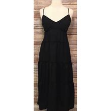 Bcbg Max Azria Black Tiered Fannie Midi Dress, L | Color: Black | Size: L