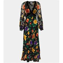 Rixo, Floral Silk Midi Dress, Women, Multicolor, XL, Dresses