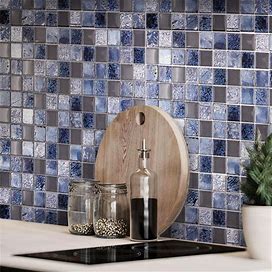 Eclectic Blue Square Mosaic Tile | Ready To Ship | Color: Gray | Finish: Polished | Tile Club