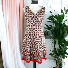 Dby Ltd. Dresses | Dby Ltd. Women's Brown Damask Print Sleeveless V-Neck A-Line Midi Dress Size 4 | Color: Brown/Orange | Size: 4