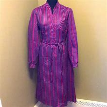 Vintage Dresses | Vintage 70S 80S Purple Striped Shirt Secretary Dress Multi Sizes | Color: Purple | Size: L