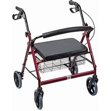 DMI Extra-Wide Heavy Duty Steel Bariatric Mobility Rollator Walker With Seat And Basket, Burgundy, Folding
