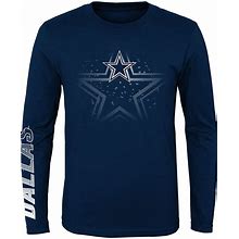 Dallas Cowboys Boys Navy Blue Platinum Long Sleeve T-Shirt, Navy Blue, 100% COTTON, Size 5/6