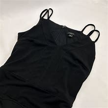 Ann Taylor Petite Women's Solid Black Polyester Spaguetti Strap Dress 2P