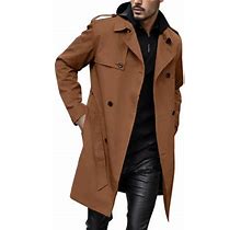 Willbest Jackets For Men Mens Autumn Solid Color Lapel Pocket Slim Double Windbreaker Coat With Belt
