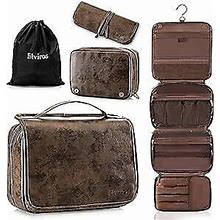 Hanging Toiletry Bag Removable Travel Bag PU Leather Makeup Cosmetic Coffee