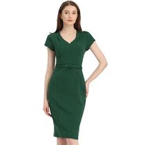 Bodycon Dress For Women's V Neck High Waist Cap Sleeve Sheath Dress, Size: Medium, Dark Green