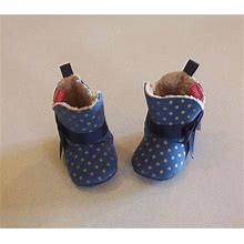 Infant Girl's E Spirit Navy Blue With Gold Polka Dots Fabric Boots 0-6