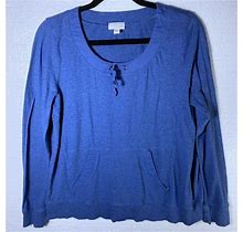 J. Jill Women's Size Medium Blue Lace Up Top Pockets Long Sleeves