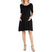 24/7 Comfort Apparel Soft Flare T-Shirt Dress With Pockets | Black | Maternity Small | Dresses A-Line Dresses