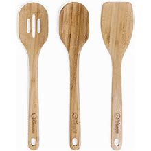 Chef Pomodoro Wooden Cooking Utensils 3-Piece Set, Large 12.5-Inch Spatula, Spoon, Slotted Spoon
