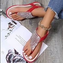 Lilgiuy Casual Rhinestone Flip Flop Flat Ladies Sandalswine6.5 Winter Clothes For 2022