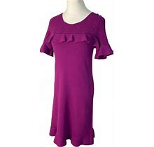Ann Taylor Size S Small P Petite Purple Stretch Knit Ruffle Mini Dress