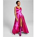 BLONDIE NITES Womens Pink Slitted Pocketed Open Back Sleeveless V Neck Maxi Formal Gown Dress Juniors 1