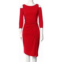 Maggy London Dresses | Maggy London Cold Shoulder Red Knot Front Sheath Dress Long Sleeve $195 Size 6 | Color: Red | Size: 6