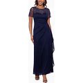 Xscape Beaded Mesh Gown - Navy - Size 4