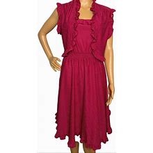 Vintage 70S Polka Dot Sleeveless Ruffle Trim Summer Dress & Bolero