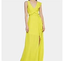 Bcbgmaxazria Womens Chiffon Ruffle Evening Lemongrass Dress Size 6