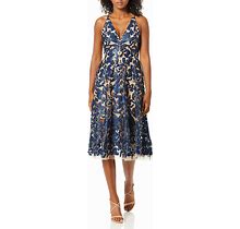 Dress The Population Women's Blair Plunging Fit And Flare Midi Dress
